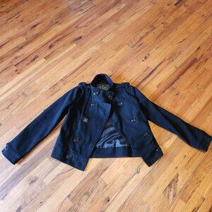 Vintage-Inspired Last Kiss Black Peacoat Jacket S Women’s Double-Breasted Wool B